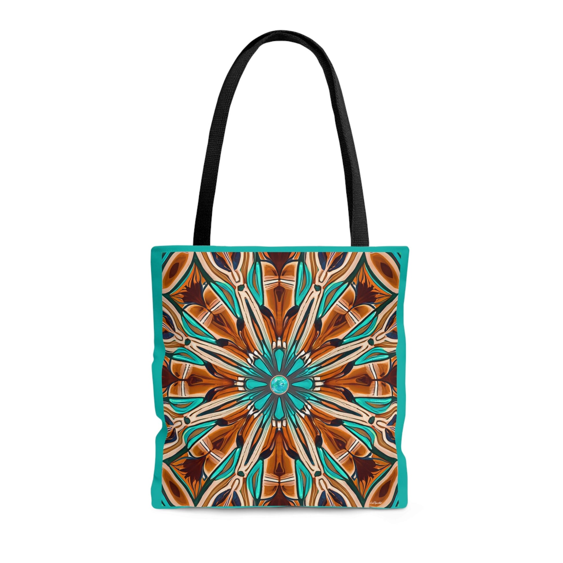 tan and turquoise southwestern canvas tote bag, shopper, oversized bag, reusable bag, shopping bag, tote bag for women - LOLA VEGAS ART