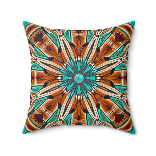 tan and turquoise southwestern square pillow, living room pillow, bedroom pillow, throw pillow, pillows, accent pillow - LOLA VEGAS ART