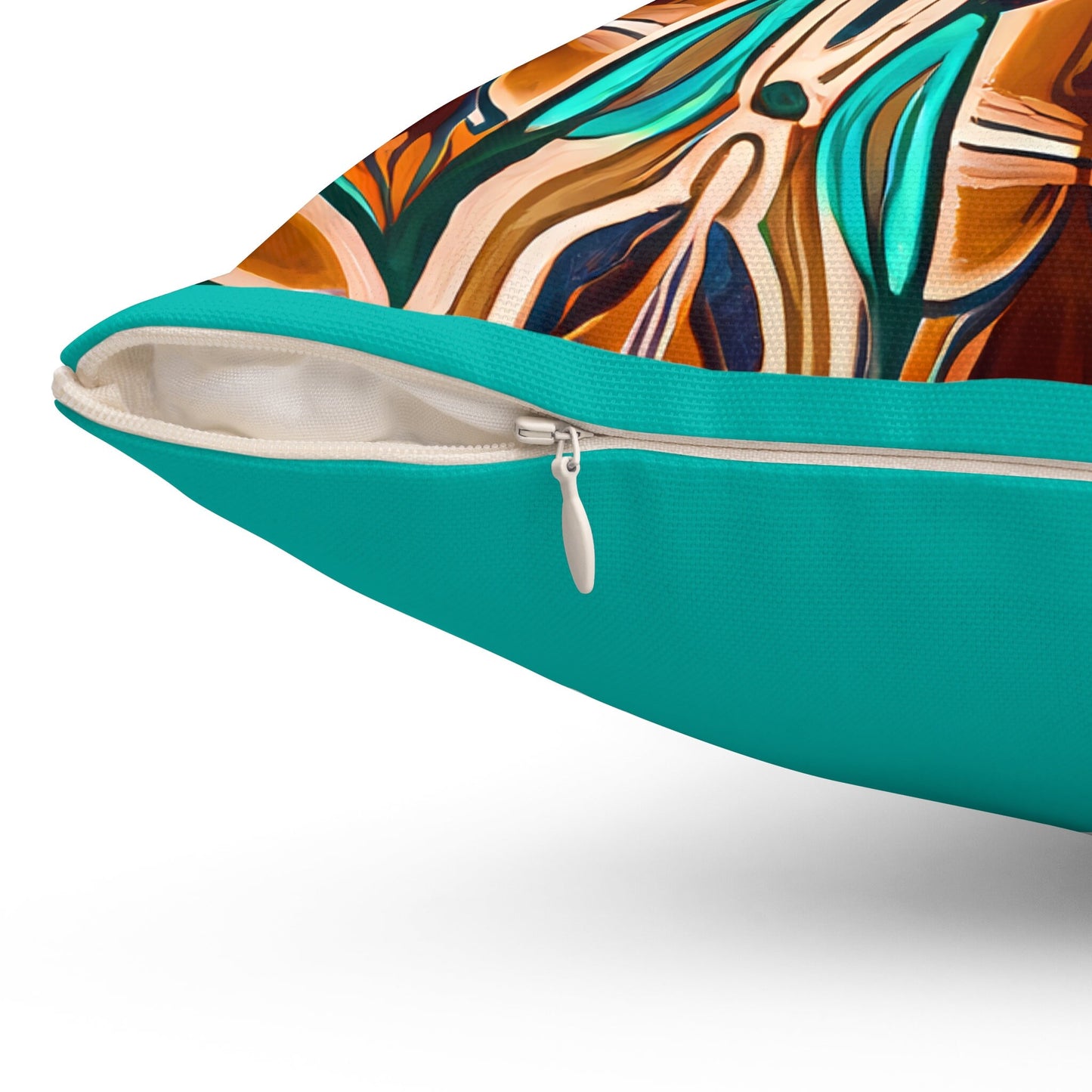 tan and turquoise southwestern square pillow, living room pillow, bedroom pillow, throw pillow, pillows, accent pillow - LOLA VEGAS ART