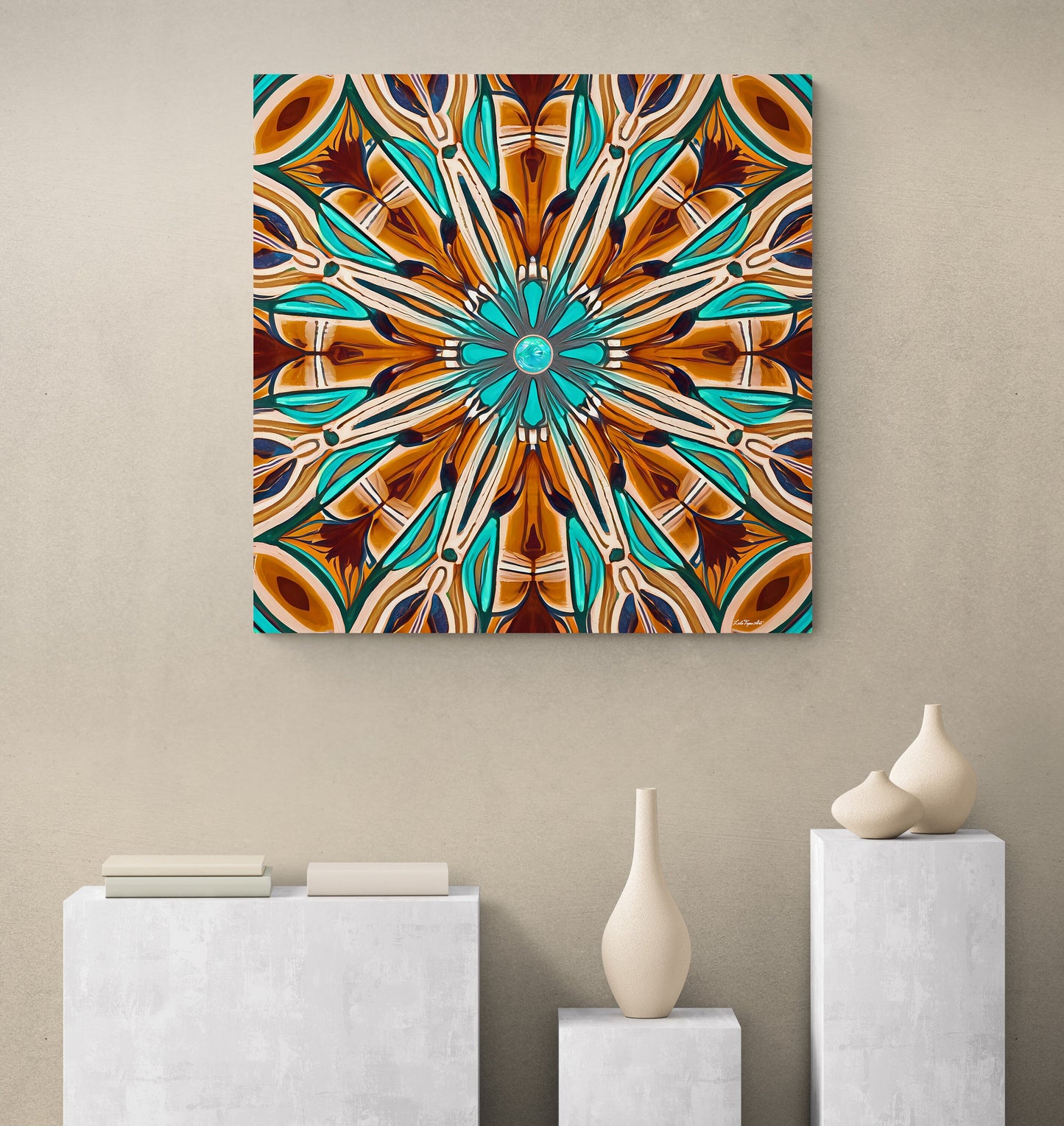 tan and turquoise southwestern canvas wall art, wall art dcor, room wall dcor, unique art, abstract art, southwest decor - LOLA VEGAS ART