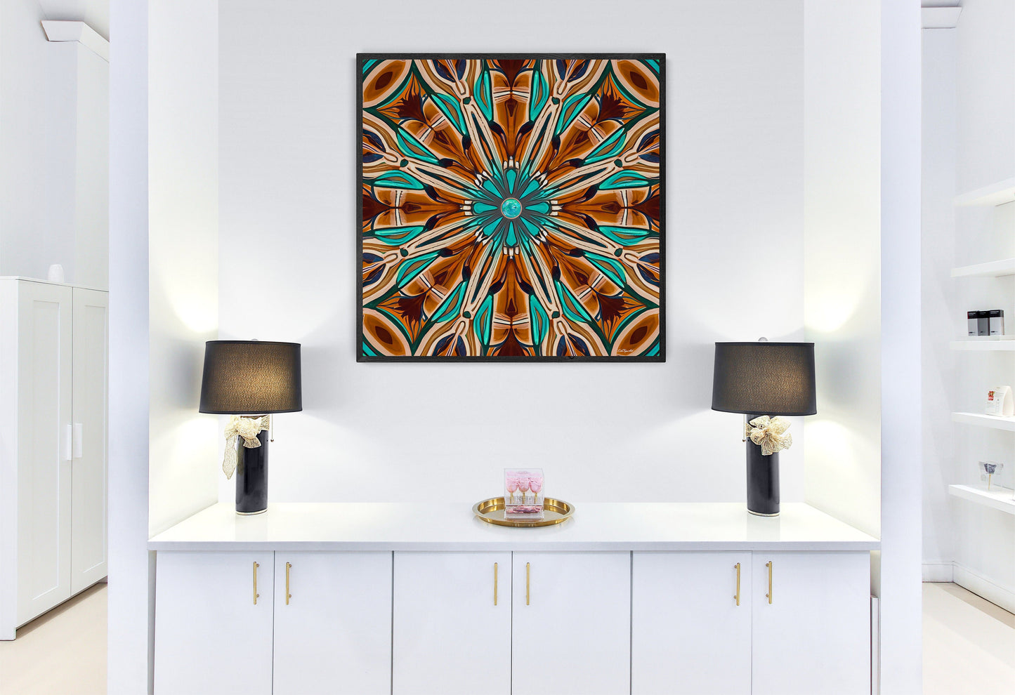 tan and turquoise southwestern framed canvas wall art, , wall art living room framed, wall art canvas framed, indian decor - LOLA VEGAS ART