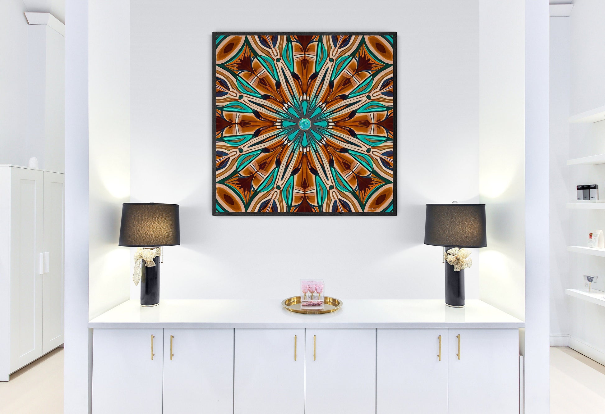 tan and turquoise southwestern framed canvas wall art, , wall art living room framed, wall art canvas framed, indian decor - LOLA VEGAS ART