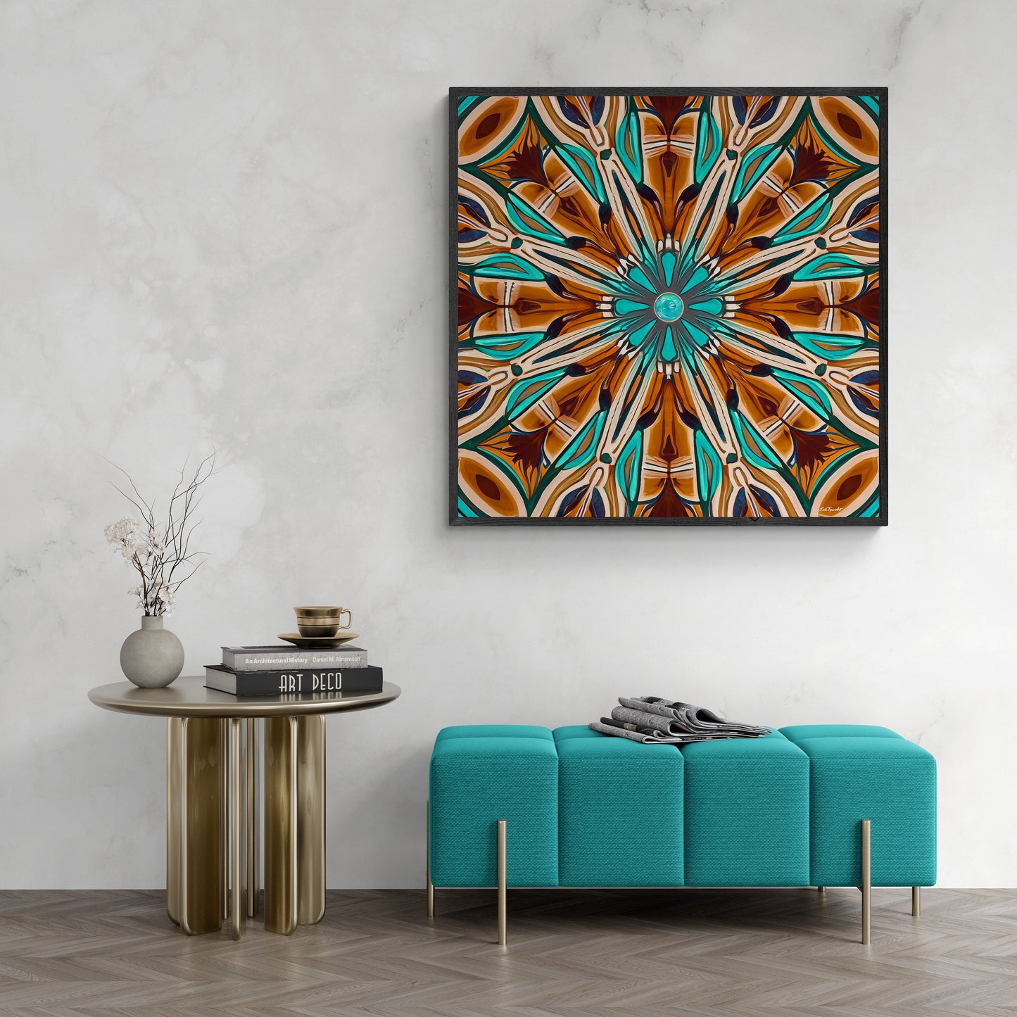 tan and turquoise southwestern framed canvas wall art, , wall art living room framed, wall art canvas framed, indian decor - LOLA VEGAS ART