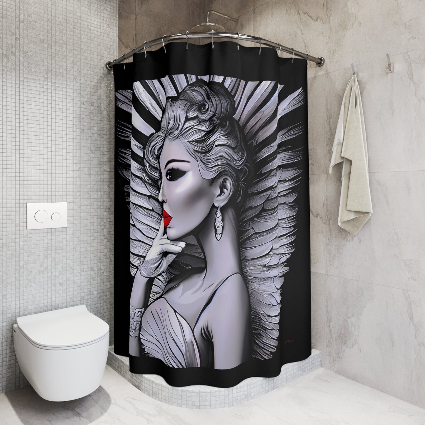 art deco angel shower curtain, glamorous, home accessories, bathroom dcor, bathroom, home dcor, housewarming gift, shower room decor - LOLA VEGAS ART