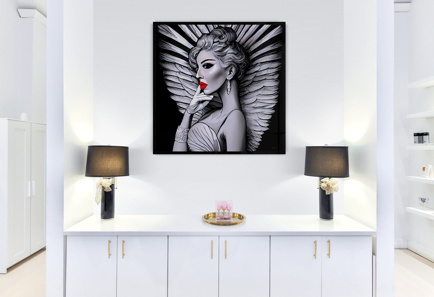 art deco angel framed canvas wall art, wall art in frame, wall art with frame, wall art framed, wall art living room framed, glamorous - LOLA VEGAS ART