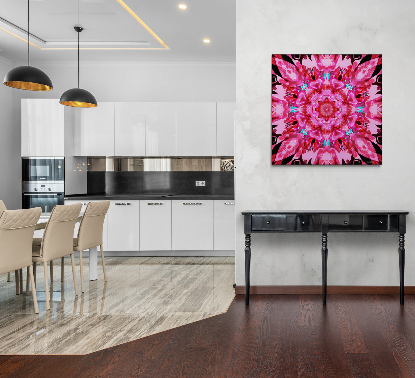 pink mandala kaleidoscope canvas wall art, - LOLA VEGAS ART