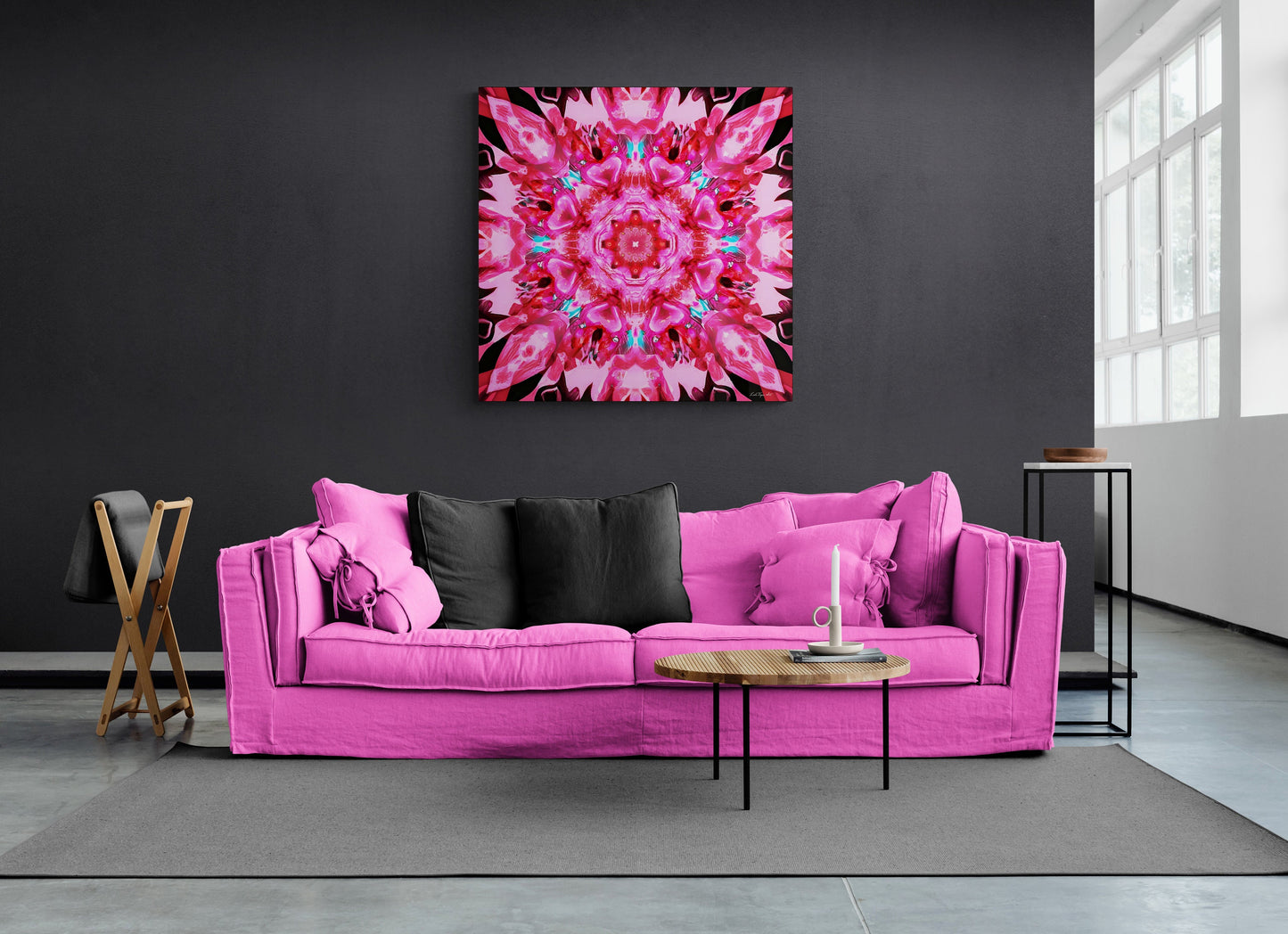pink mandala kaleidoscope canvas wall art, - LOLA VEGAS ART