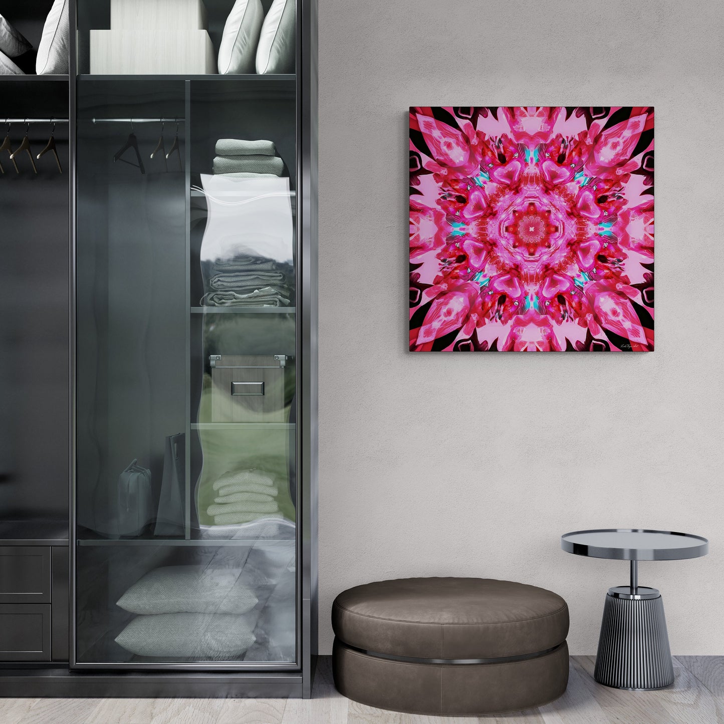 pink mandala kaleidoscope canvas wall art, - LOLA VEGAS ART