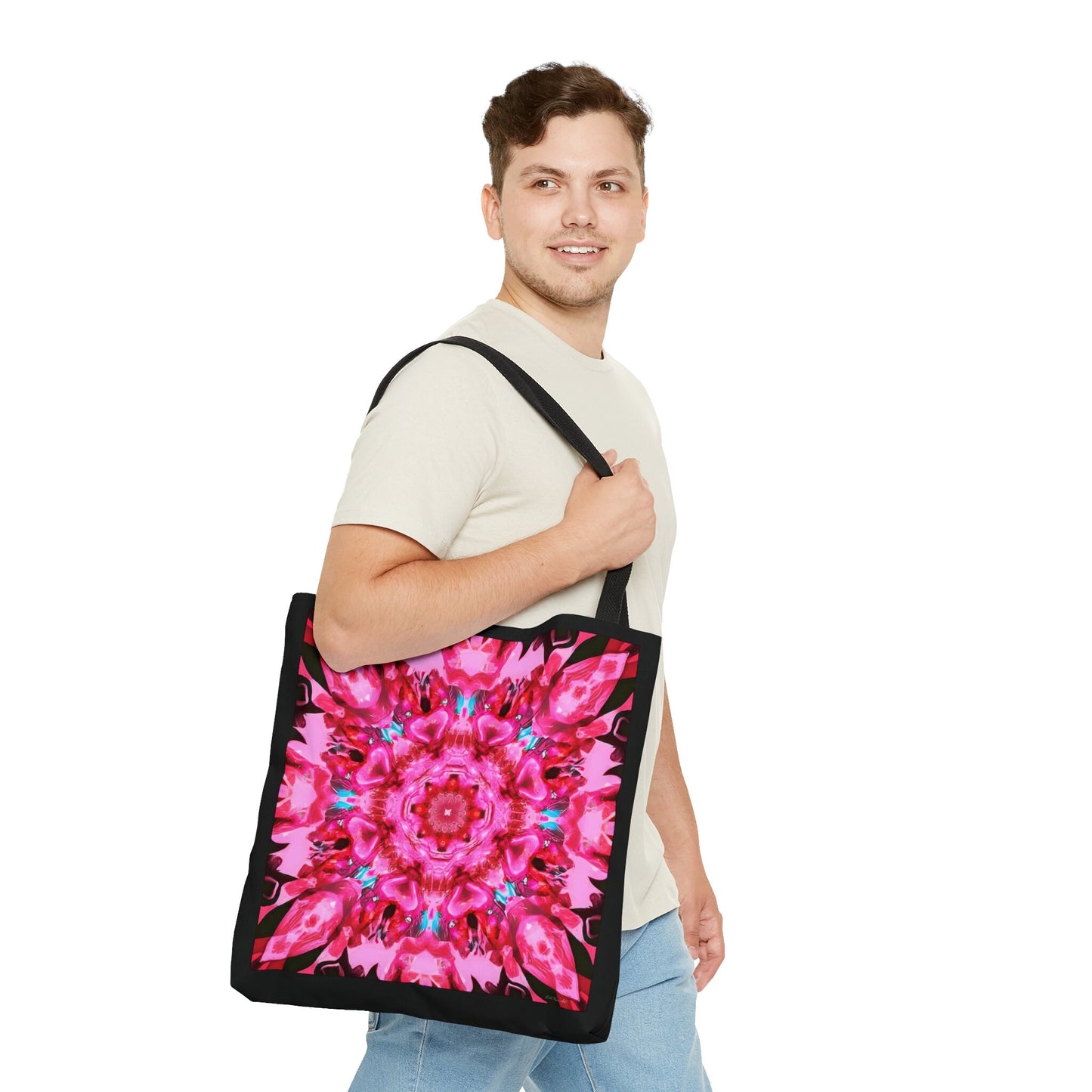 pink mandala kaleidoscope canvas tote bag, gifts for women, canvas shopper, oversized bag, reusable bag, shopping bag, tote bag for women - LOLA VEGAS ART