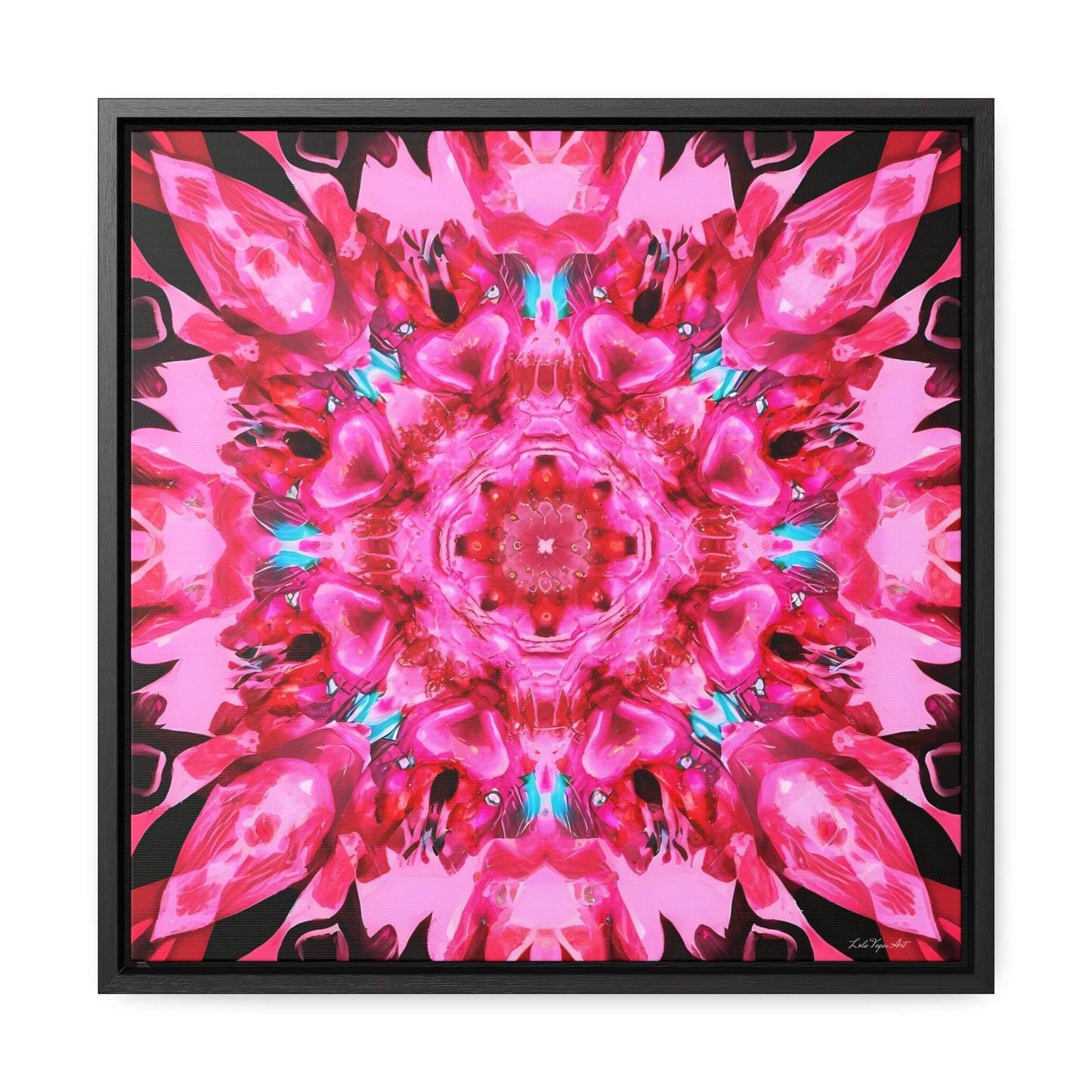 pink mandala kaleidoscope framed canvas wall art, wall art in frame, wall art with frame, wall art framed, wall art living room framed, - LOLA VEGAS ART