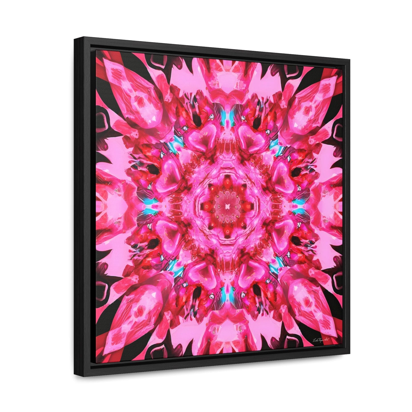 pink mandala kaleidoscope framed canvas wall art, wall art in frame, wall art with frame, wall art framed, wall art living room framed, - LOLA VEGAS ART