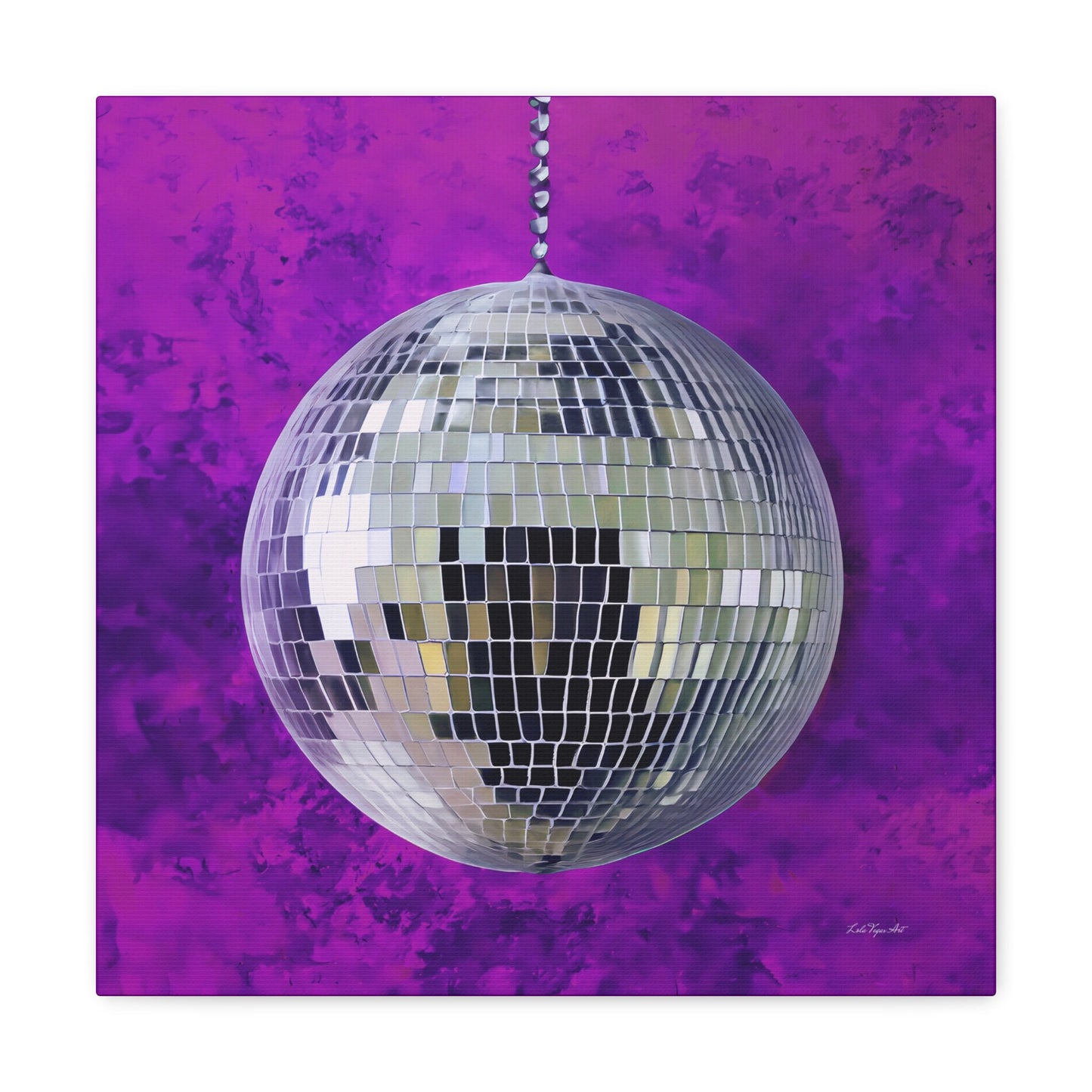 silver disco ball with purple background canvas wall art, wall art dcor, room wall dcor, unique art, glamorous, contemporary, bling art - LOLA VEGAS ART