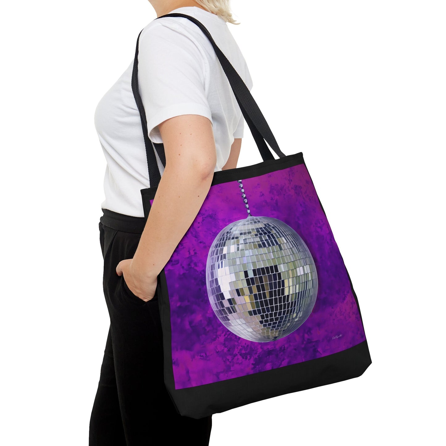silver disco ball  canvas tote bag, tote bag, gifts for women, canvas shopper, oversized bag, reusable bag, shopping bag, tote bag for women - LOLA VEGAS ART