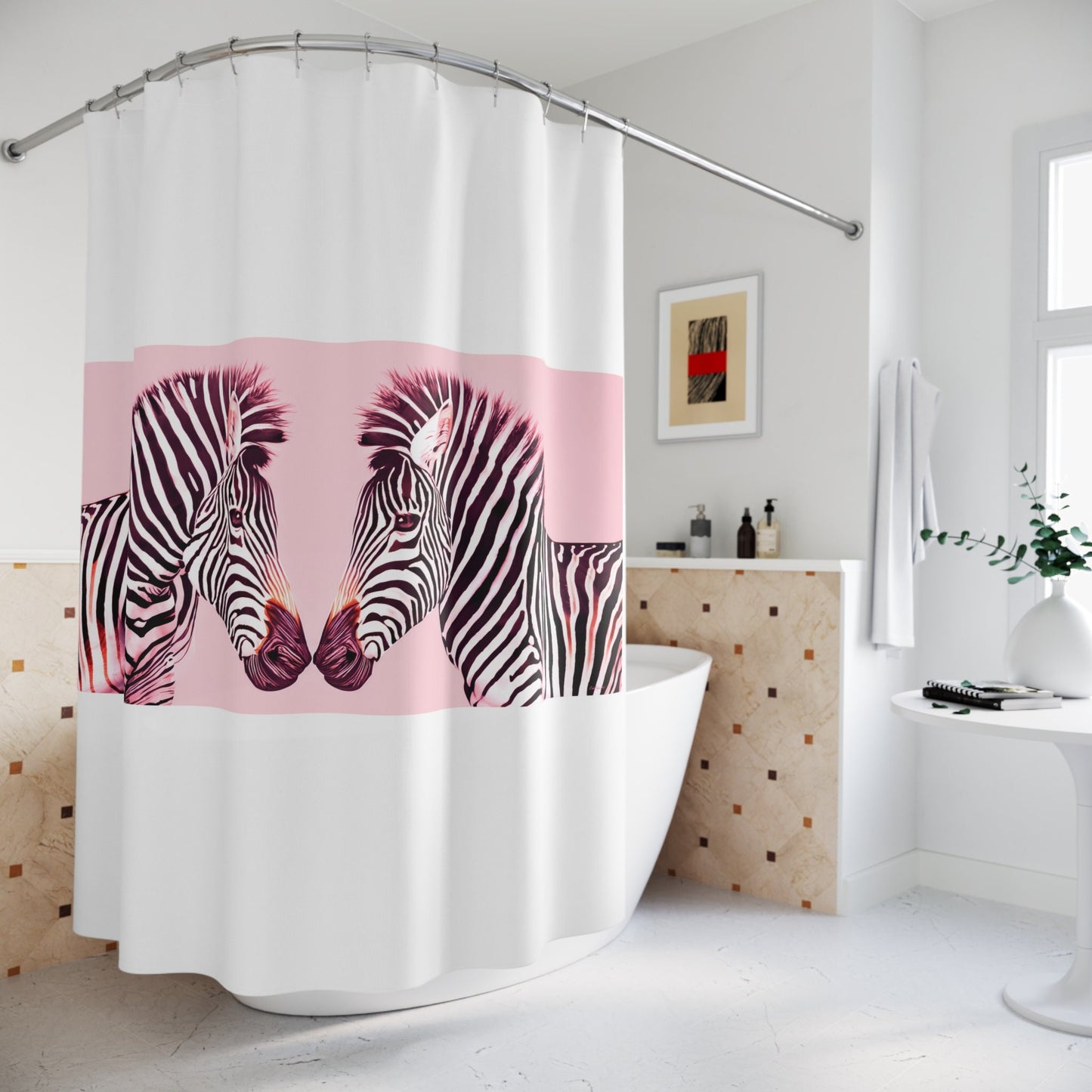 pink zebra shower curtain, animal shower curtain, , home accessories, bathroom dcor, bathroom, home dcor, shower room decor, kids bathro - LOLA VEGAS ART