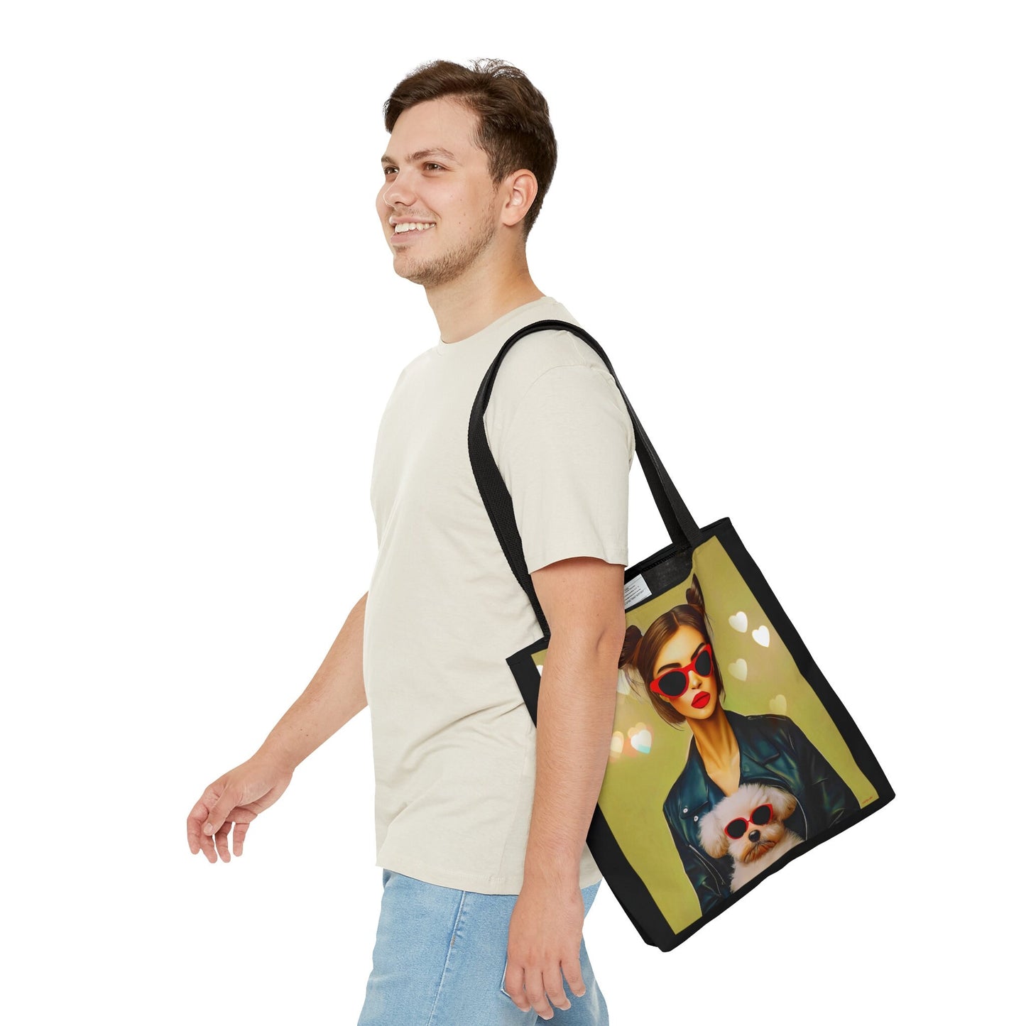 woman and her dog canvas tote bag, - LOLA VEGAS ART