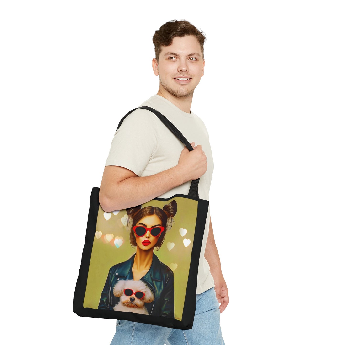 woman and her dog canvas tote bag, - LOLA VEGAS ART