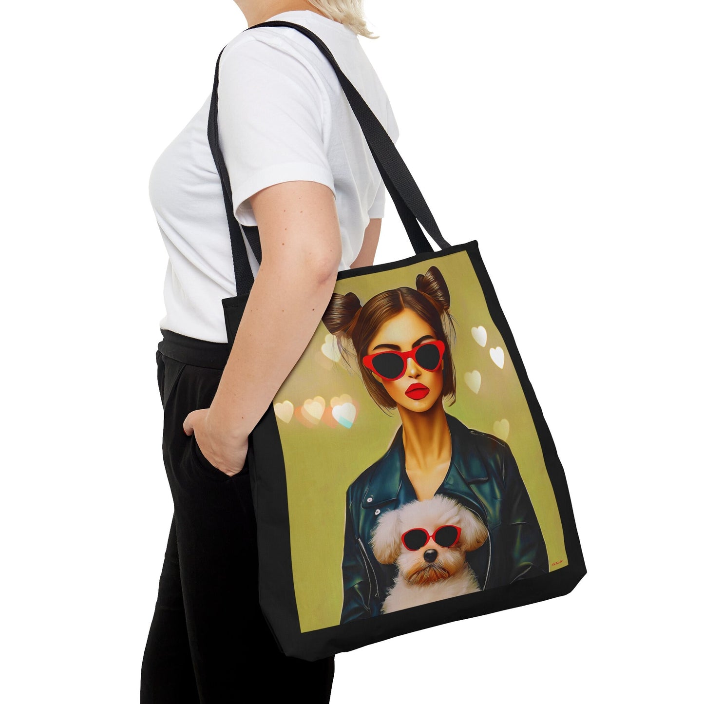 woman and her dog canvas tote bag, - LOLA VEGAS ART