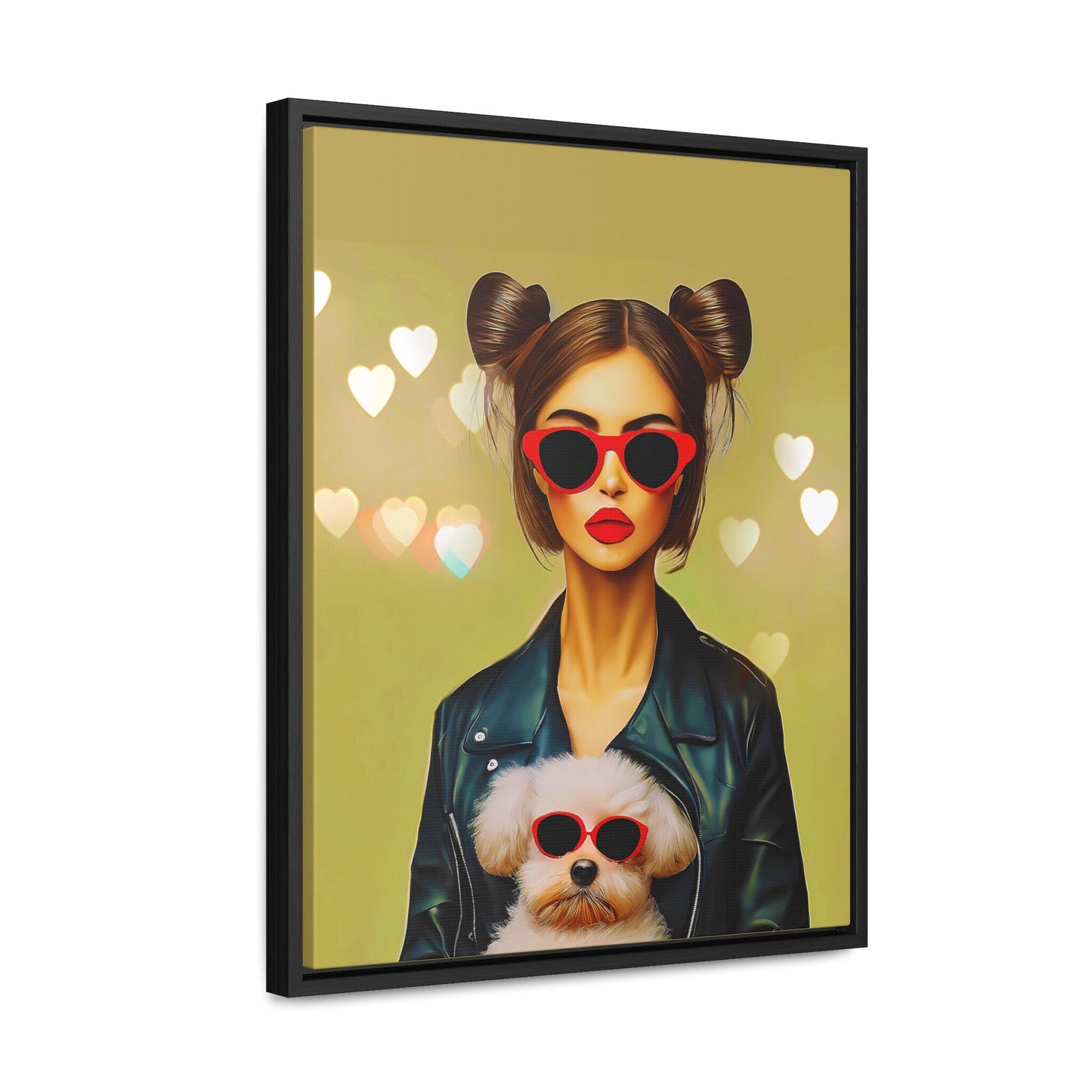 woman with dog canvas framed wall art, wall art in frame, wall art framed, wall art canvas with frame, wall art living room framed, dog art - LOLA VEGAS ART