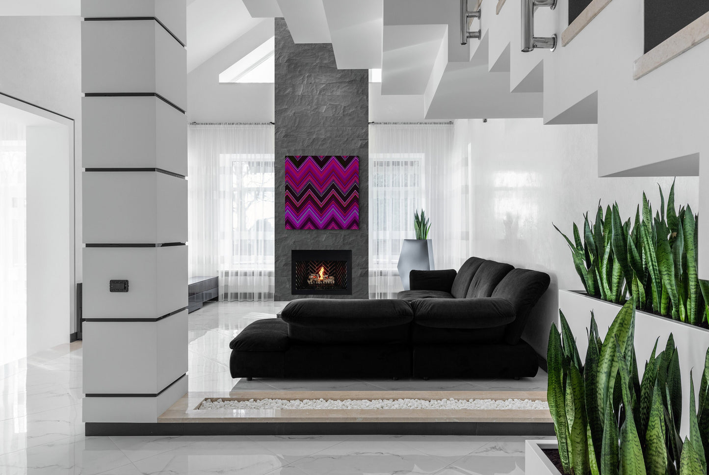 pink and black chevron canvas wall art, wall art dcor, room wall dcor, unique art, contemporary art, modern home dcor, large wall art - LOLA VEGAS ART