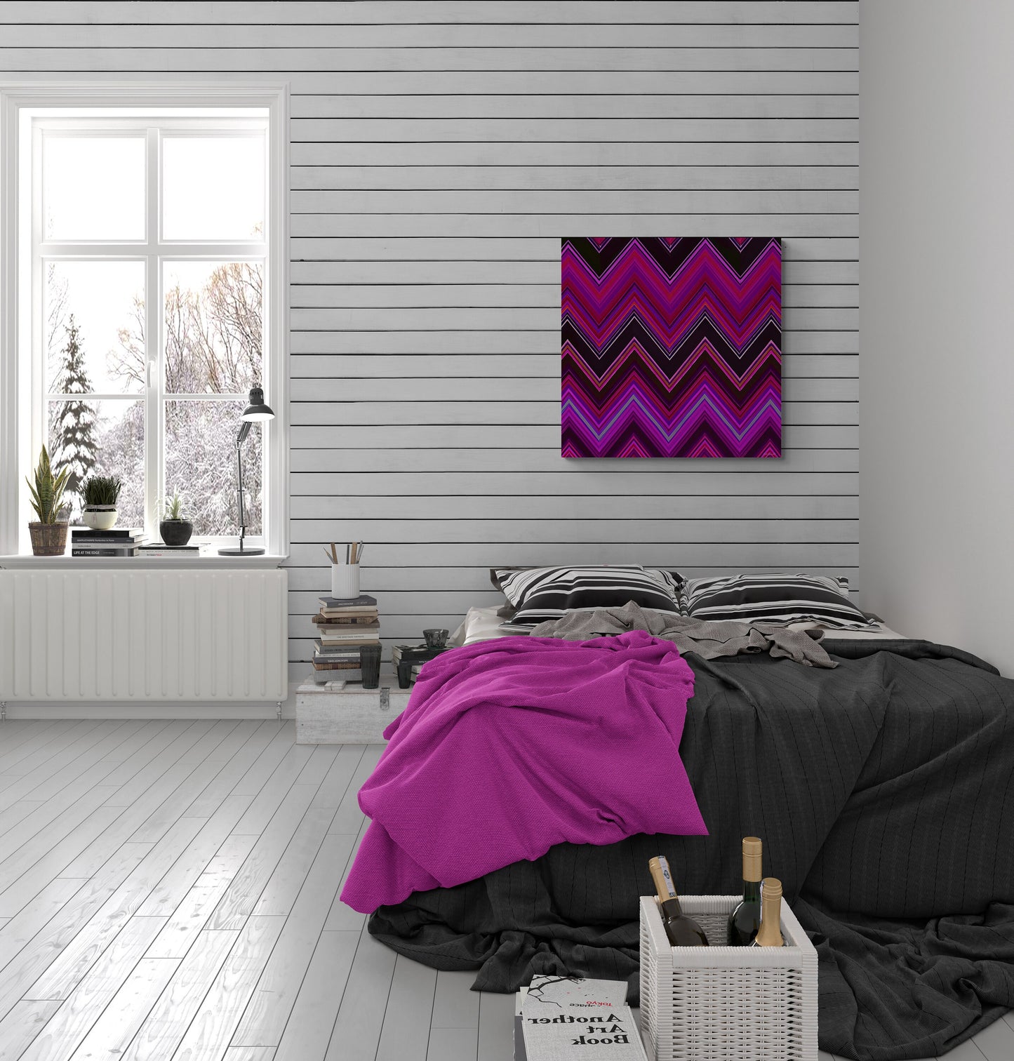 pink and black chevron canvas wall art, wall art dcor, room wall dcor, unique art, contemporary art, modern home dcor, large wall art - LOLA VEGAS ART