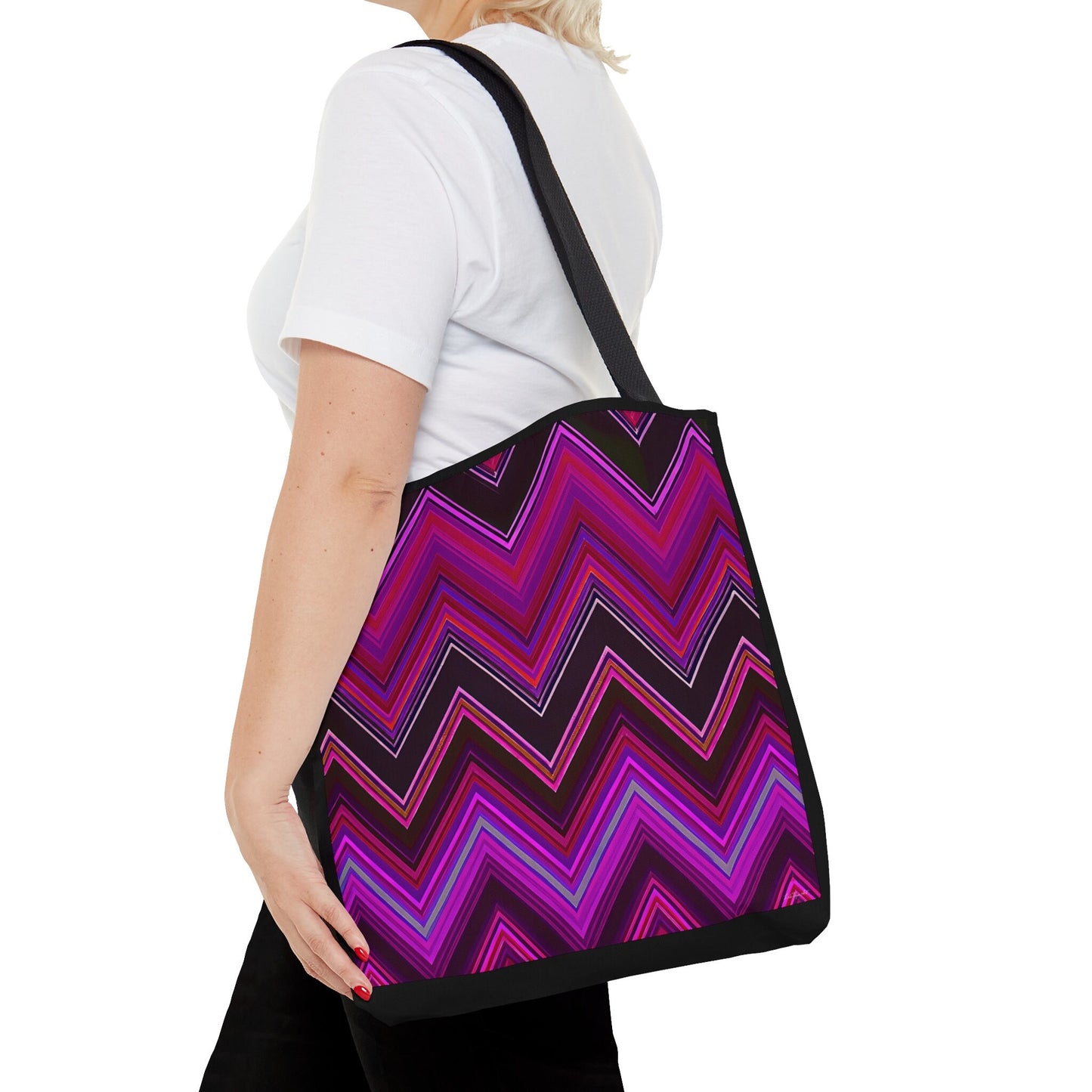 pink and black chevron canvas tote bag, gift for women, canvas shopper, oversized canvas bag, reusable bag, shopping bag, tote bag for women - LOLA VEGAS ART