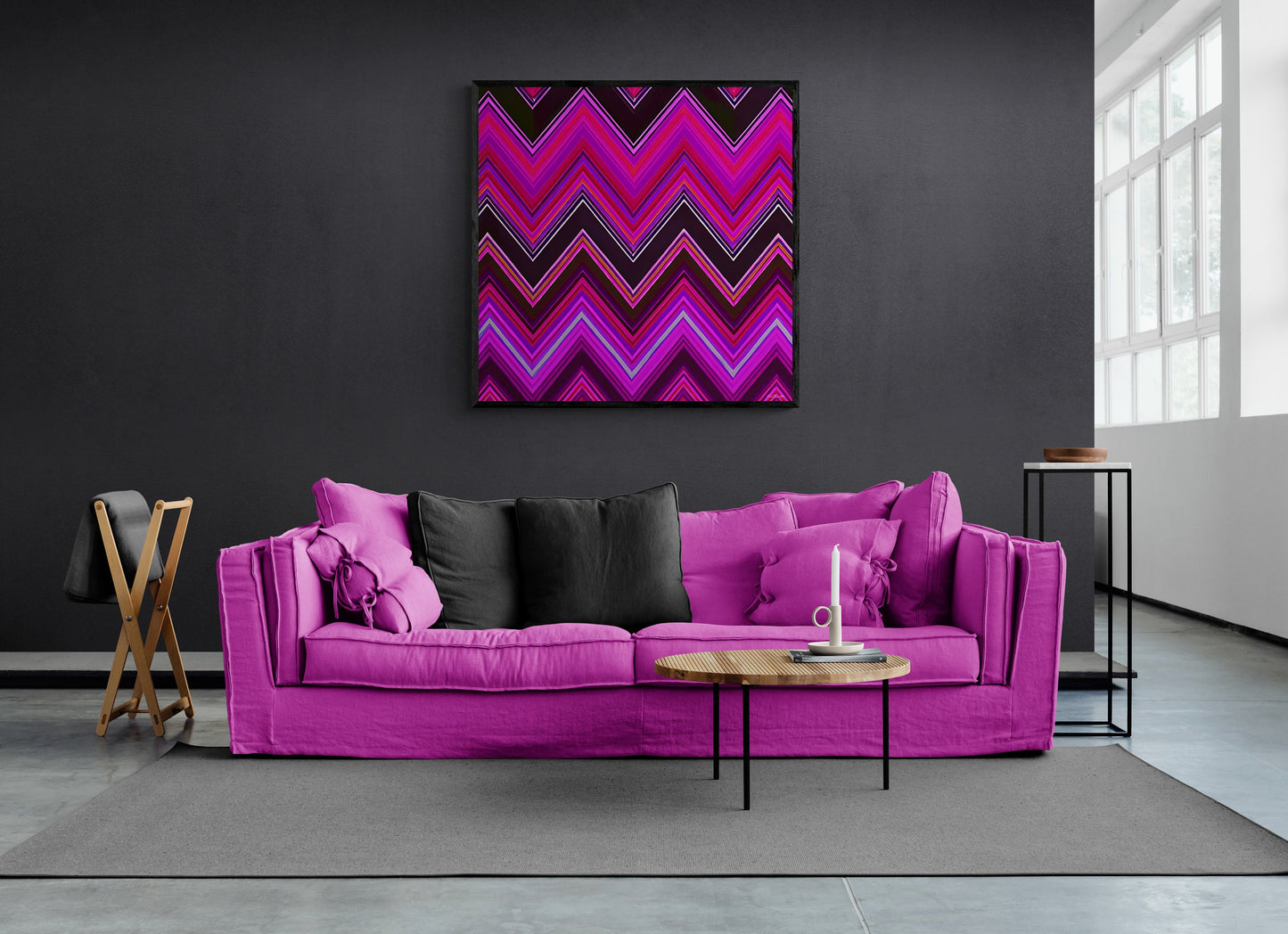 pink and black chevron framed canvas wall art, wall art with frame, wall art framed, wall art canvas with frame, wall art canvas framed, - LOLA VEGAS ART