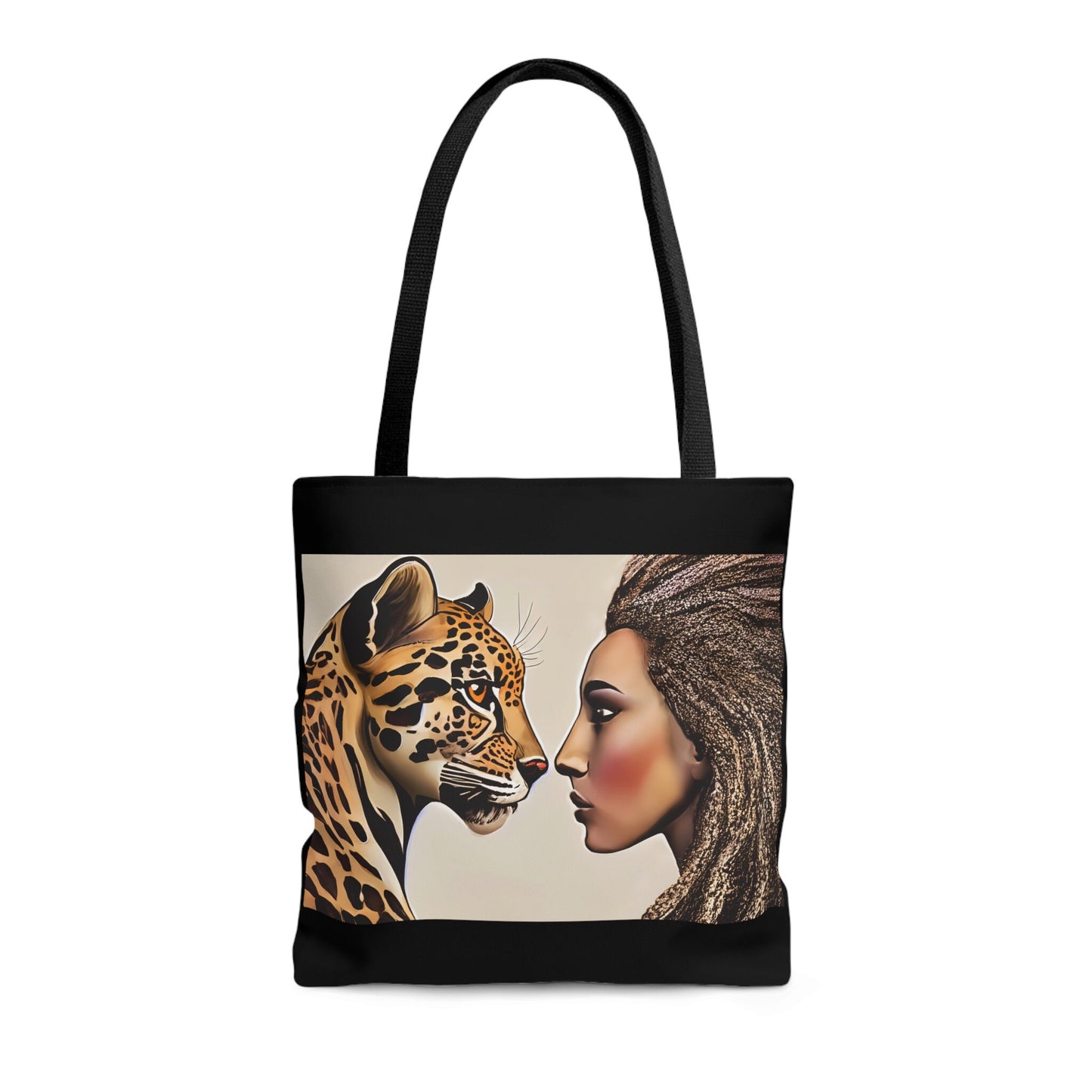 woman and leopard tote bag, canvas bag, tote, gifts for women, canvas shopper, oversized bag, reusable bag, shopping bag, tote bag for women - LOLA VEGAS ART