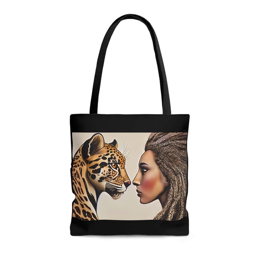 woman and leopard tote bag, canvas bag, tote, gifts for women, canvas shopper, oversized bag, reusable bag, shopping bag, tote bag for women - LOLA VEGAS ART