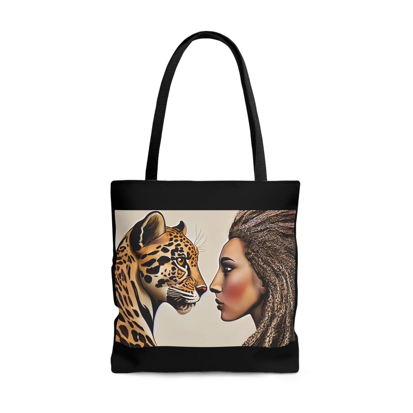woman and leopard tote bag, canvas bag, tote, gifts for women, canvas shopper, oversized bag, reusable bag, shopping bag, tote bag for women - LOLA VEGAS ART