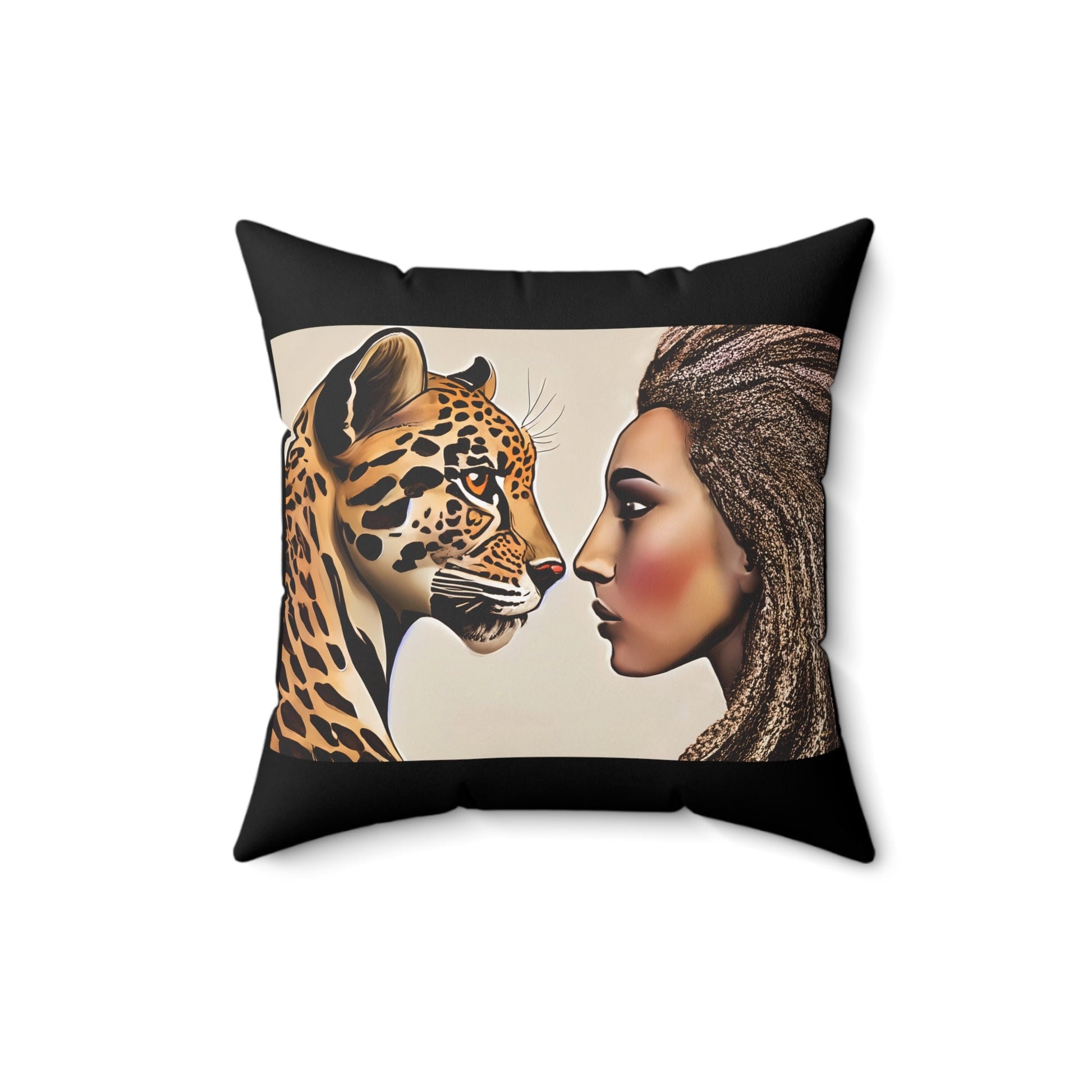 woman with leopard square pillow, decorative pillow, living room pillow, bedroom pillow, throw pillow, pillows, accent pillow, cushion - LOLA VEGAS ART