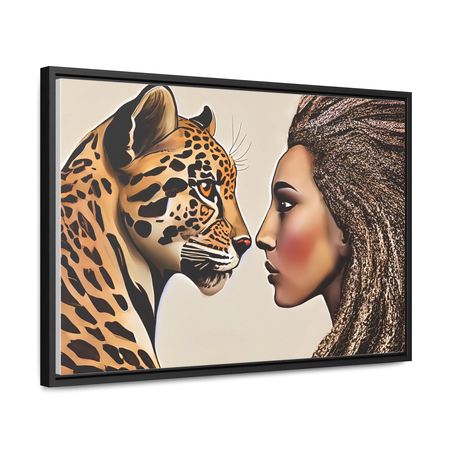 african american woman and leopard framed canvas wall art, wall art canvas with frame, wall art living room framed, wall art canvas framed, - LOLA VEGAS ART