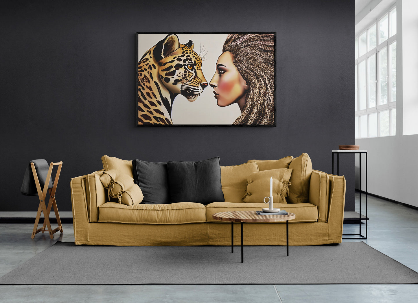 african american woman and leopard framed canvas wall art, wall art canvas with frame, wall art living room framed, wall art canvas framed, - LOLA VEGAS ART