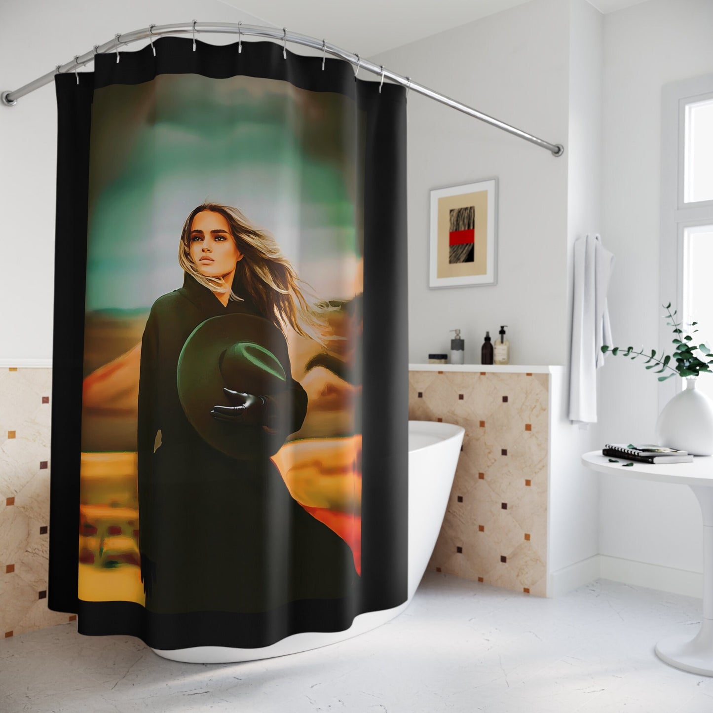 woman in the desert show curtain, home accessories, bathroom dcor, bathroom, home dcor, housewarming gift, shower room decor,southwestern - LOLA VEGAS ART