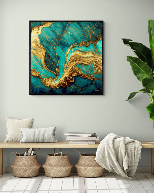 green and gold marble abstract print framed canvas wall art, wall art framed, wall art canvas with frame, wall art living room framed, - LOLA VEGAS ART