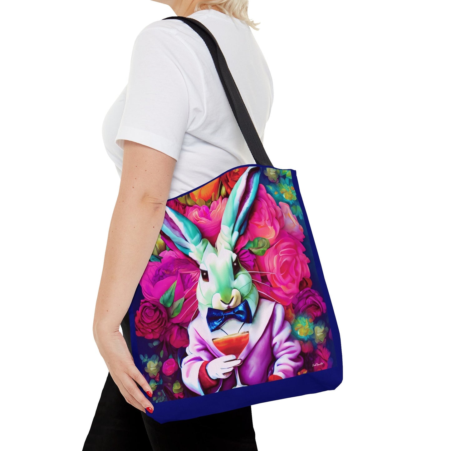 down the rabbit hole canvas tote bag, gifts for women, canvas shopper, oversized canvas bag, reusable bag, shopping bag, tote bag for women - LOLA VEGAS ART