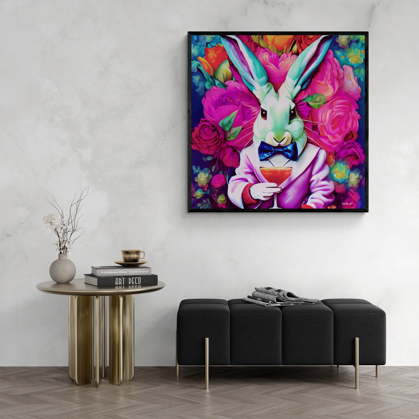 down the rabbit hole framed canvas wall art, wall art framed, wall art canvas with frame, wall art living room framed, colorful wall art - LOLA VEGAS ART