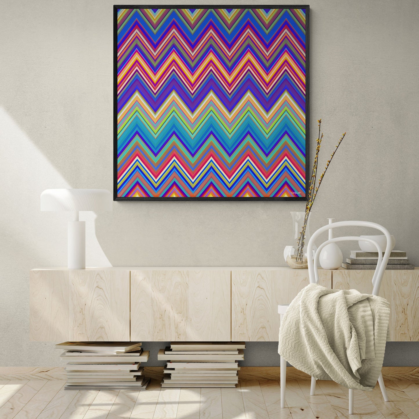 multicolor chevron canvas framed wall art, wall art in frame, wall art with frame, wall art canvas with frame, wall art living room framed, - LOLA VEGAS ART