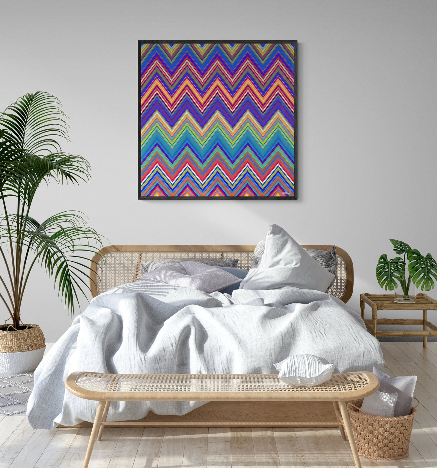 multicolor chevron canvas framed wall art, wall art in frame, wall art with frame, wall art canvas with frame, wall art living room framed, - LOLA VEGAS ART