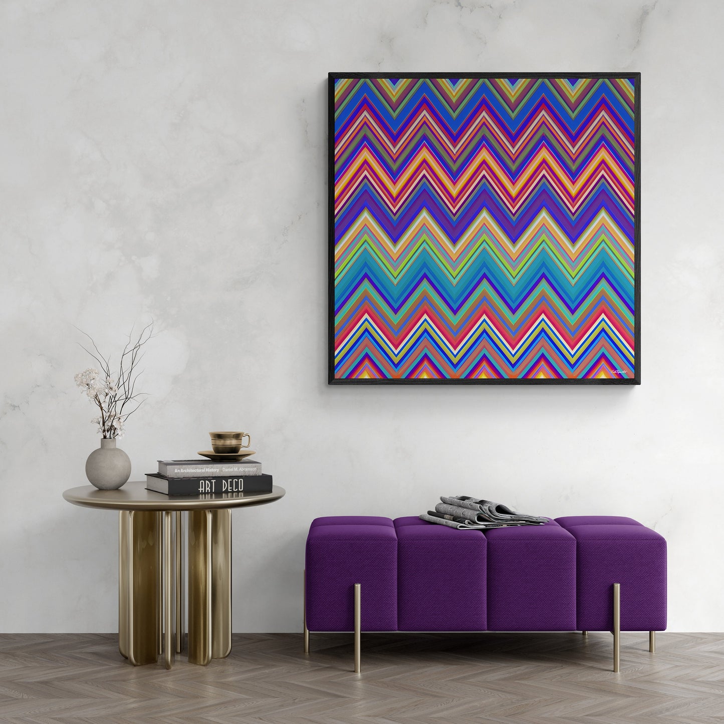 multicolor chevron canvas framed wall art, wall art in frame, wall art with frame, wall art canvas with frame, wall art living room framed, - LOLA VEGAS ART