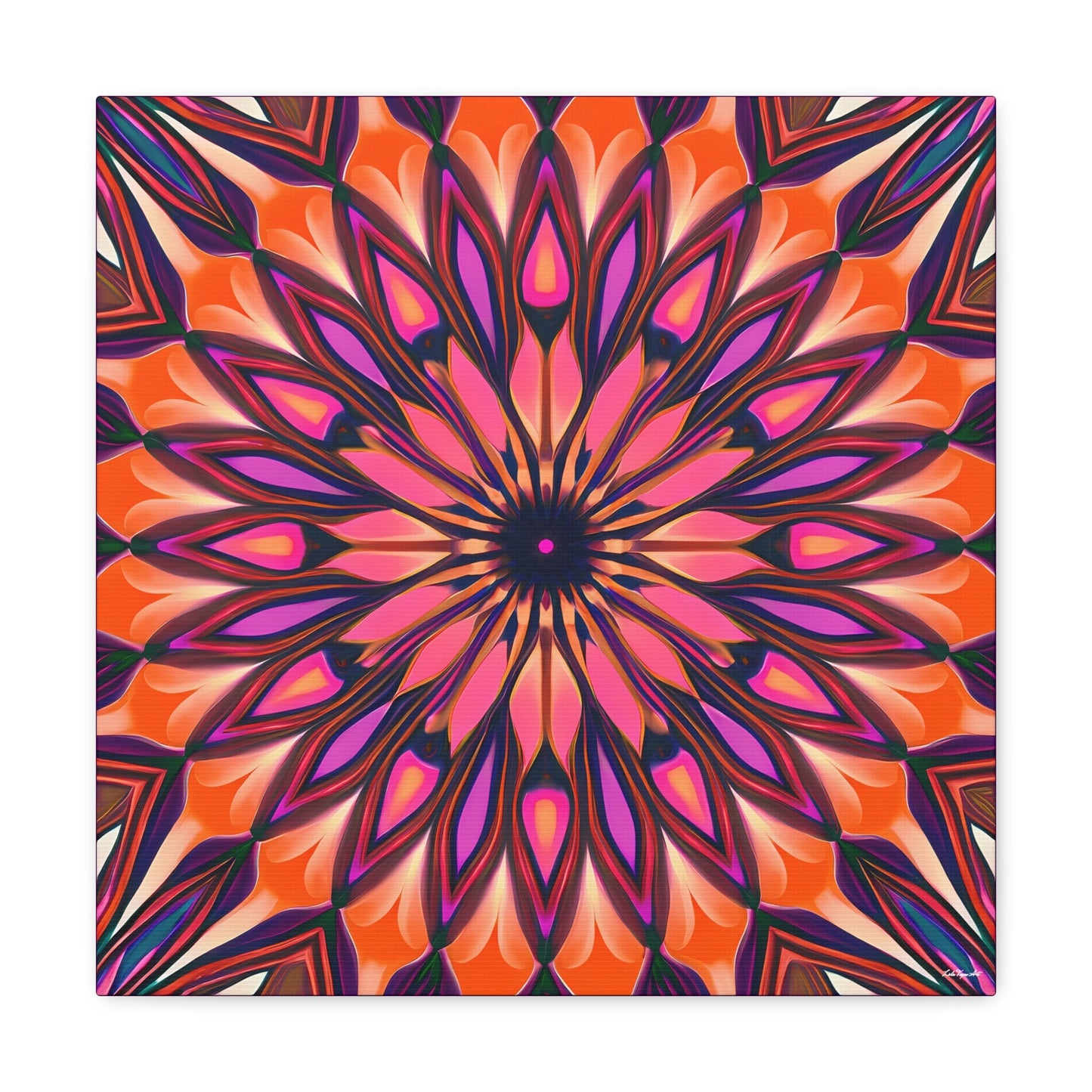orange and purple abstract sunburst canvas wall art, wall art dcor, room wall dcor, unique art, tribal pattern wall art, boho wall art - LOLA VEGAS ART