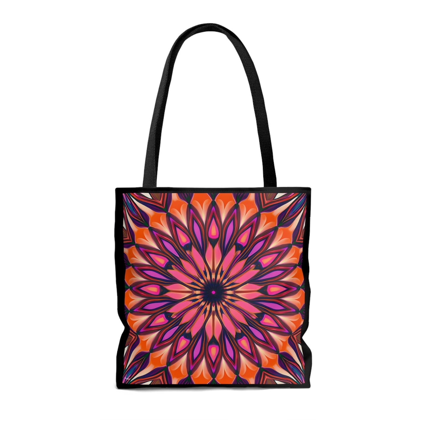 orange and purple abstract sunburst canvas tote bag, - LOLA VEGAS ART
