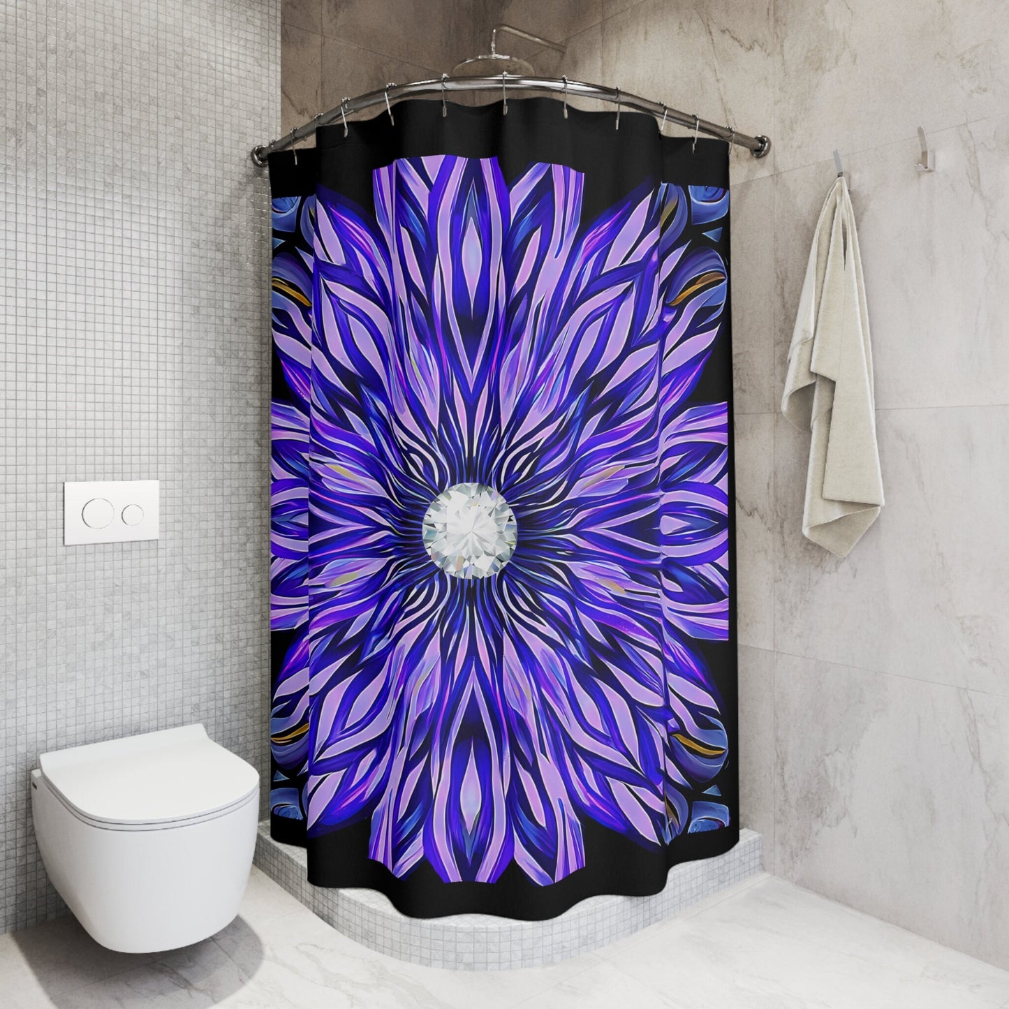 purple abstract sunburst shower curtain, home accessories, bathroom dcor, bathroom, home dcor, housewarming gift, shower room decor - LOLA VEGAS ART