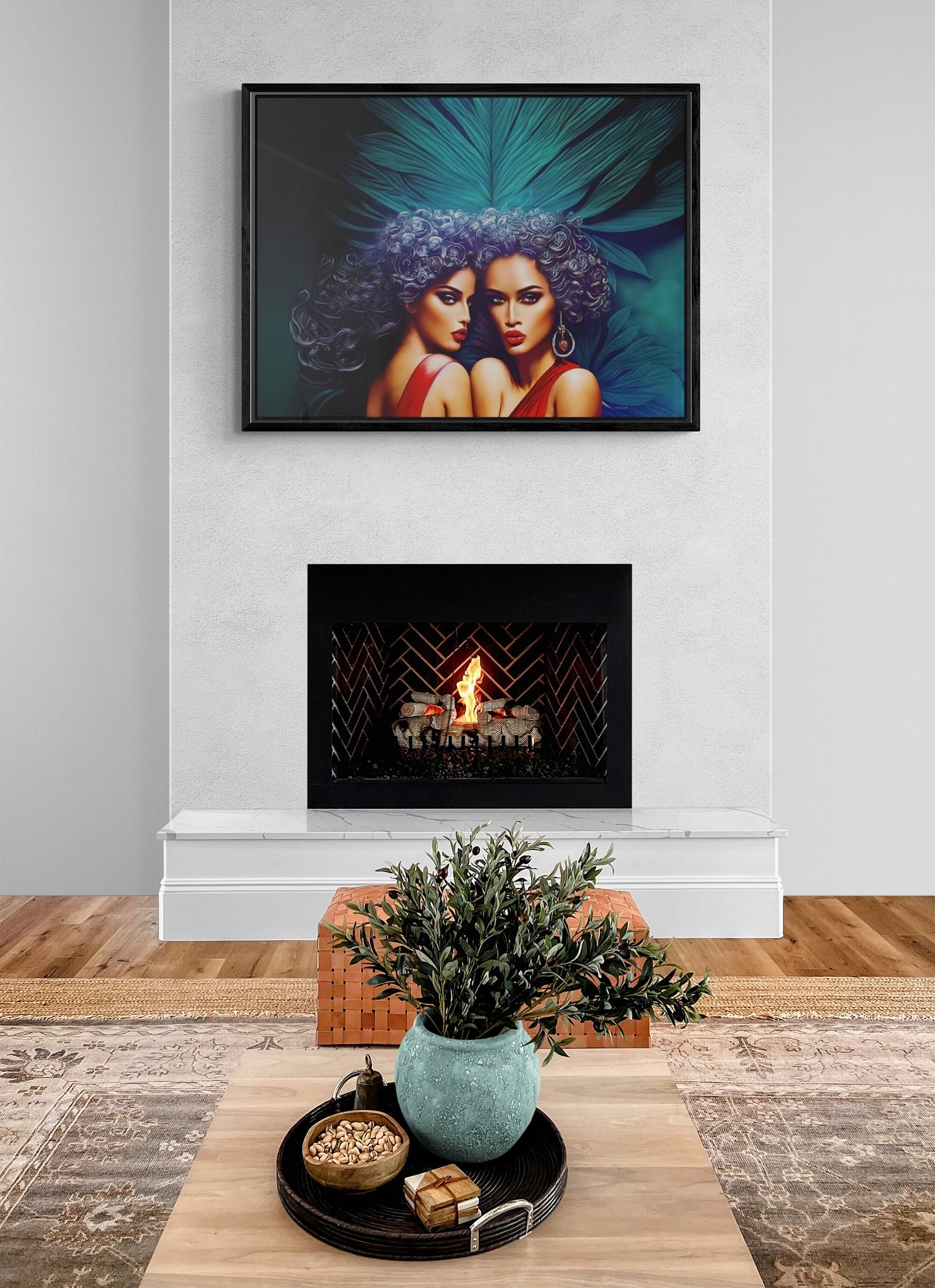 art deco ,framed canvas wall art,wall art decor, retro, romantic wall art, feminine, wall art women - LOLA VEGAS ART