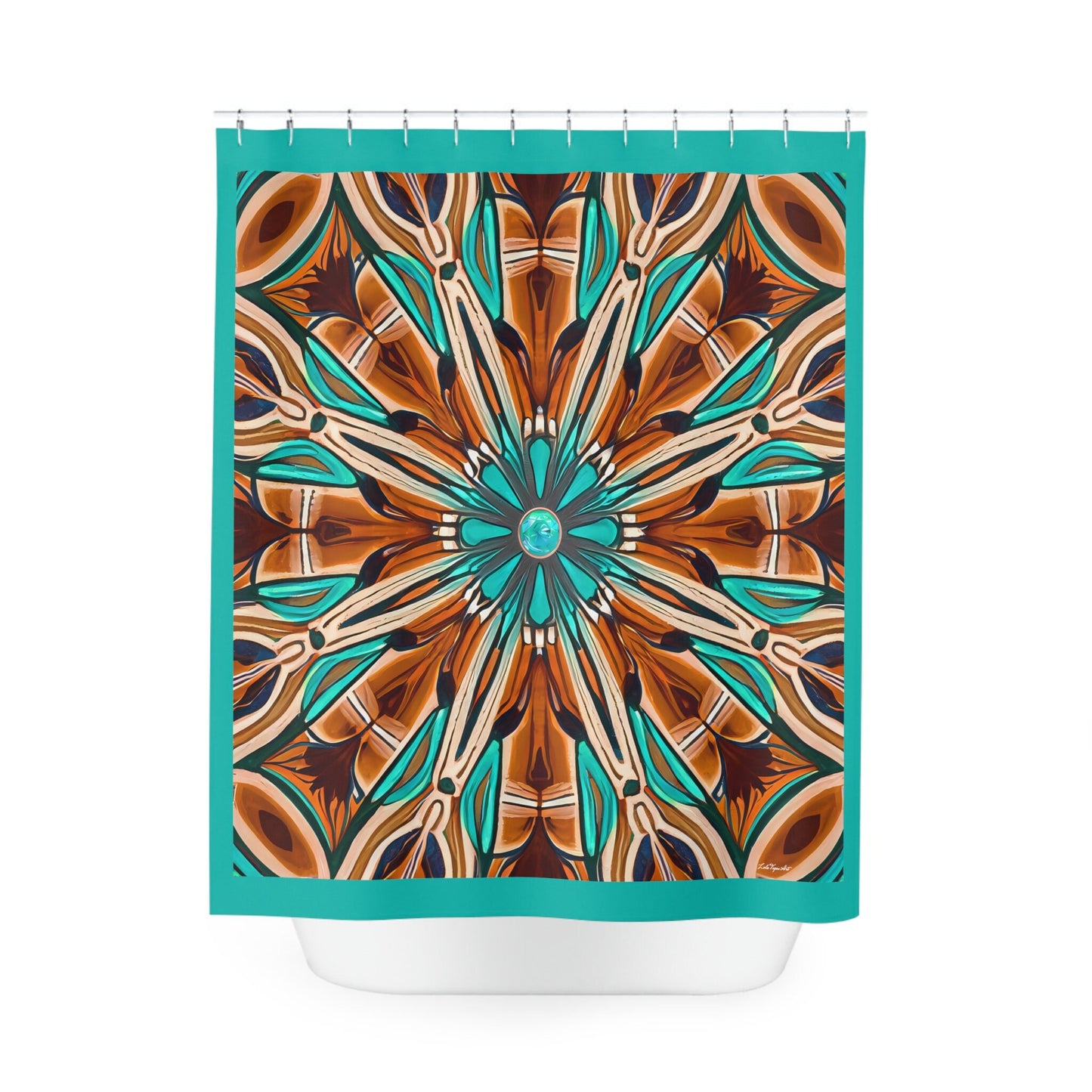 tan and turquoise southwestern shower curtain, home accessories, bathroom dcor, home dcor, housewarming gift, shower decor - LOLA VEGAS ART