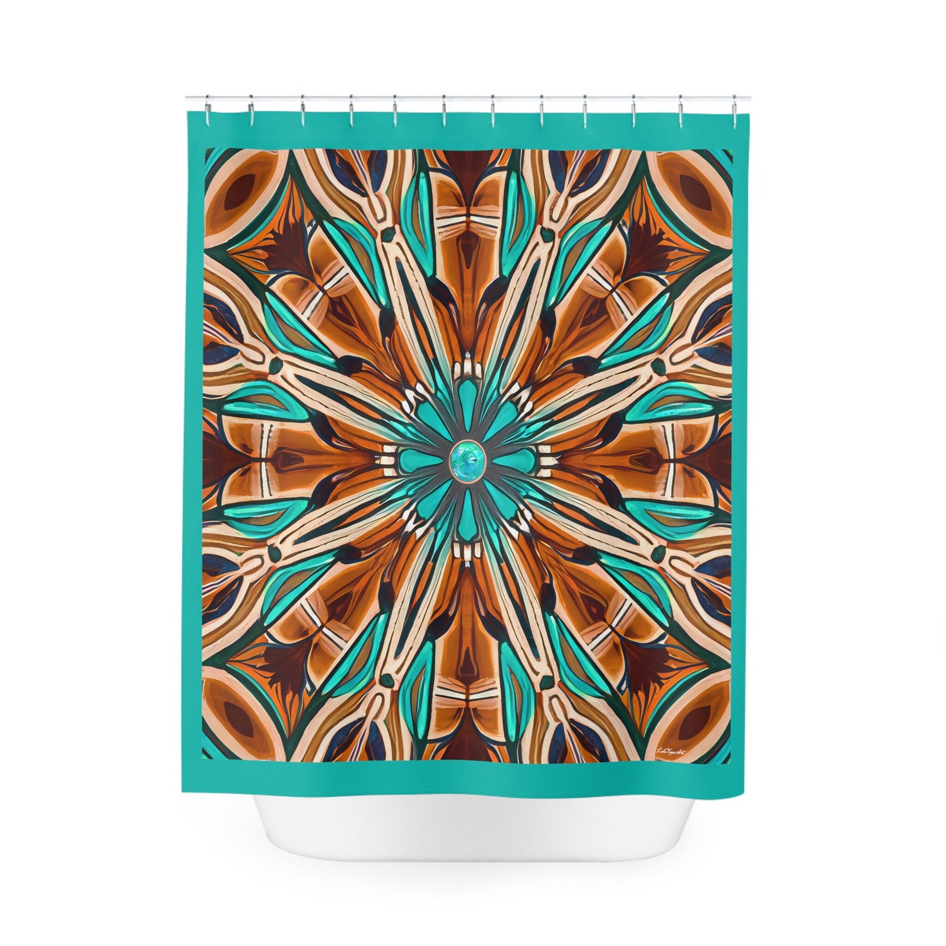 tan and turquoise southwestern shower curtain, home accessories, bathroom dcor, home dcor, housewarming gift, shower decor - LOLA VEGAS ART