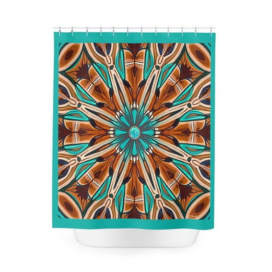 tan and turquoise southwestern shower curtain, home accessories, bathroom dcor, home dcor, housewarming gift, shower decor - LOLA VEGAS ART