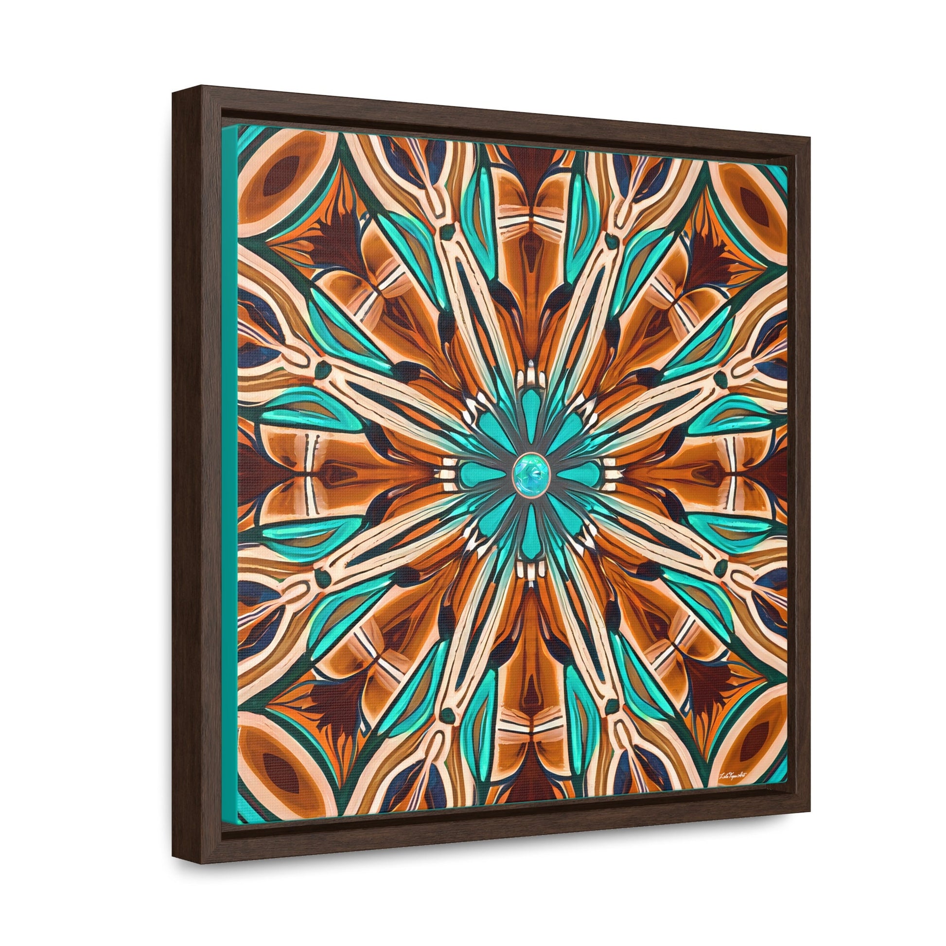tan and turquoise southwestern framed canvas wall art, , wall art living room framed, wall art canvas framed, indian decor - LOLA VEGAS ART