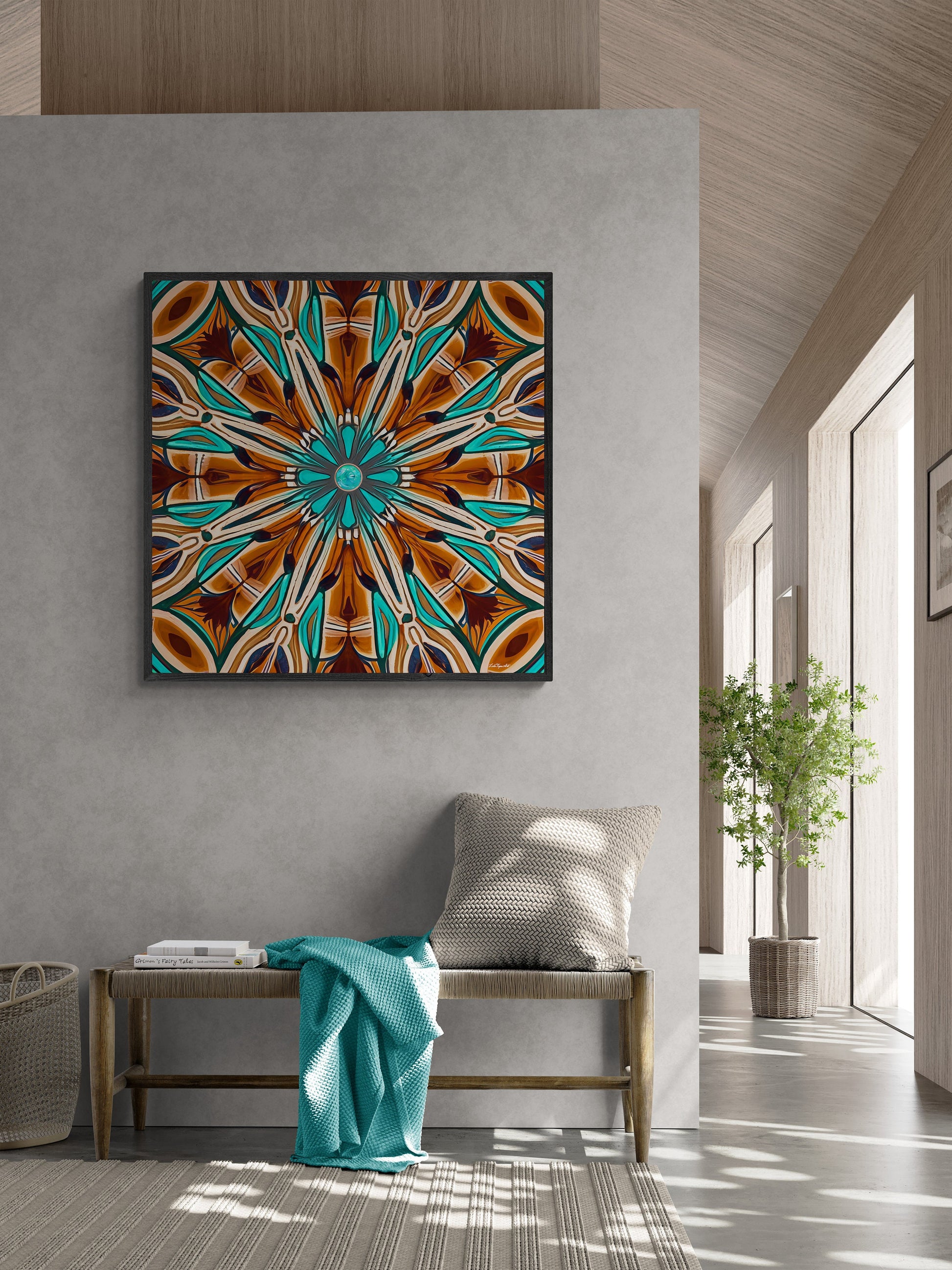 tan and turquoise southwestern framed canvas wall art, , wall art living room framed, wall art canvas framed, indian decor - LOLA VEGAS ART