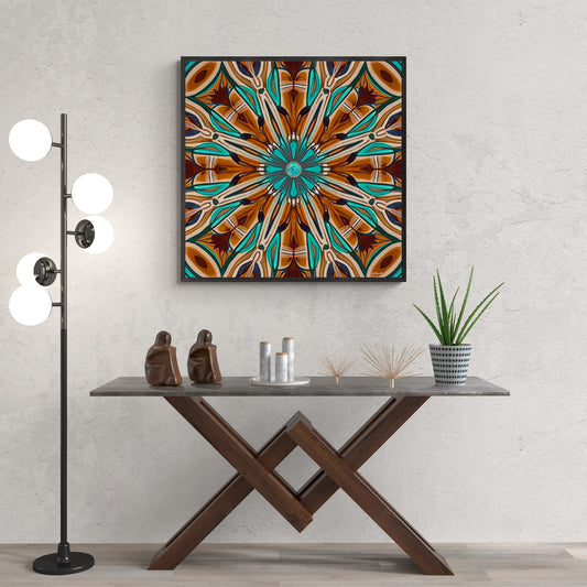 tan and turquoise southwestern framed canvas wall art, , wall art living room framed, wall art canvas framed, indian decor - LOLA VEGAS ART