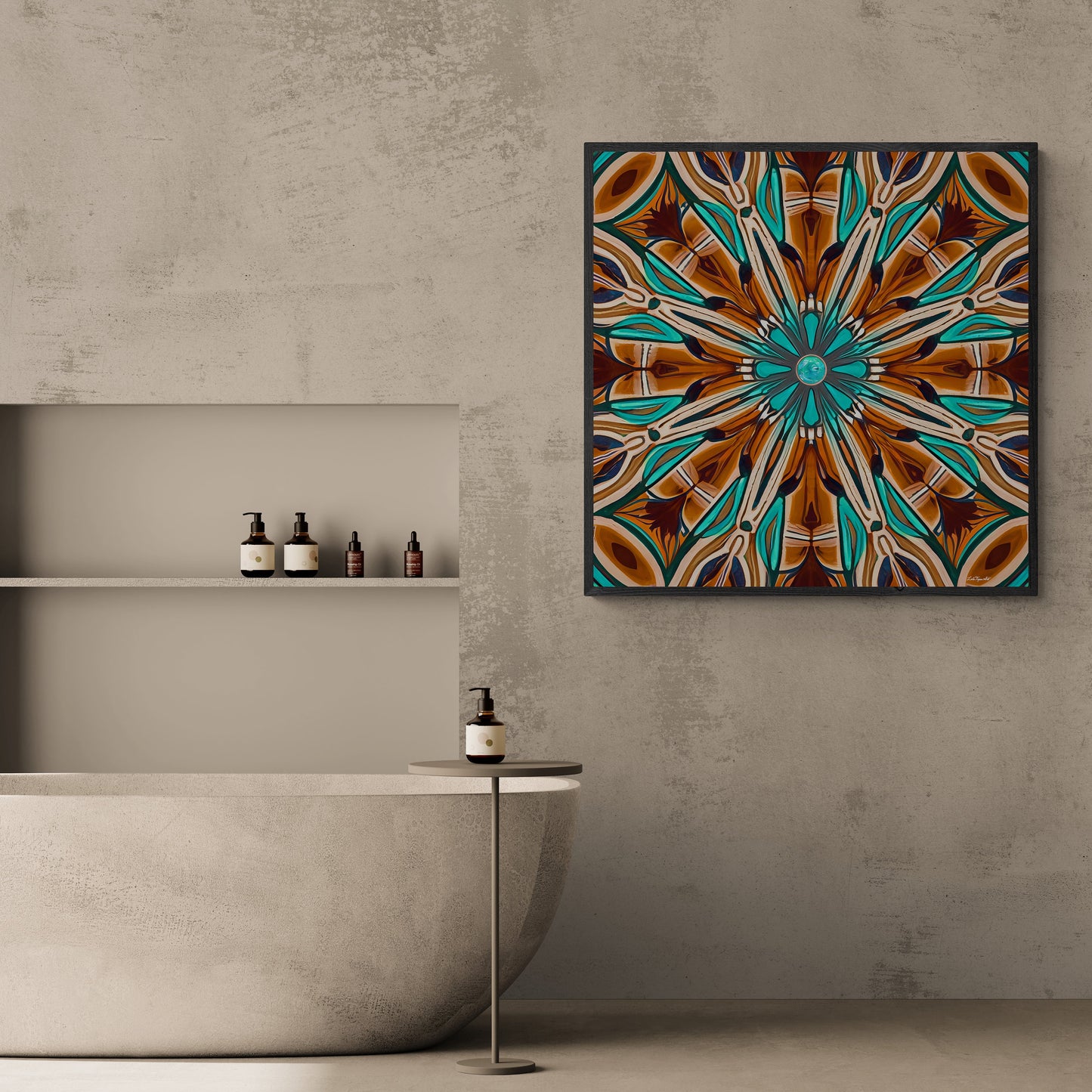 tan and turquoise southwestern framed canvas wall art, , wall art living room framed, wall art canvas framed, indian decor - LOLA VEGAS ART